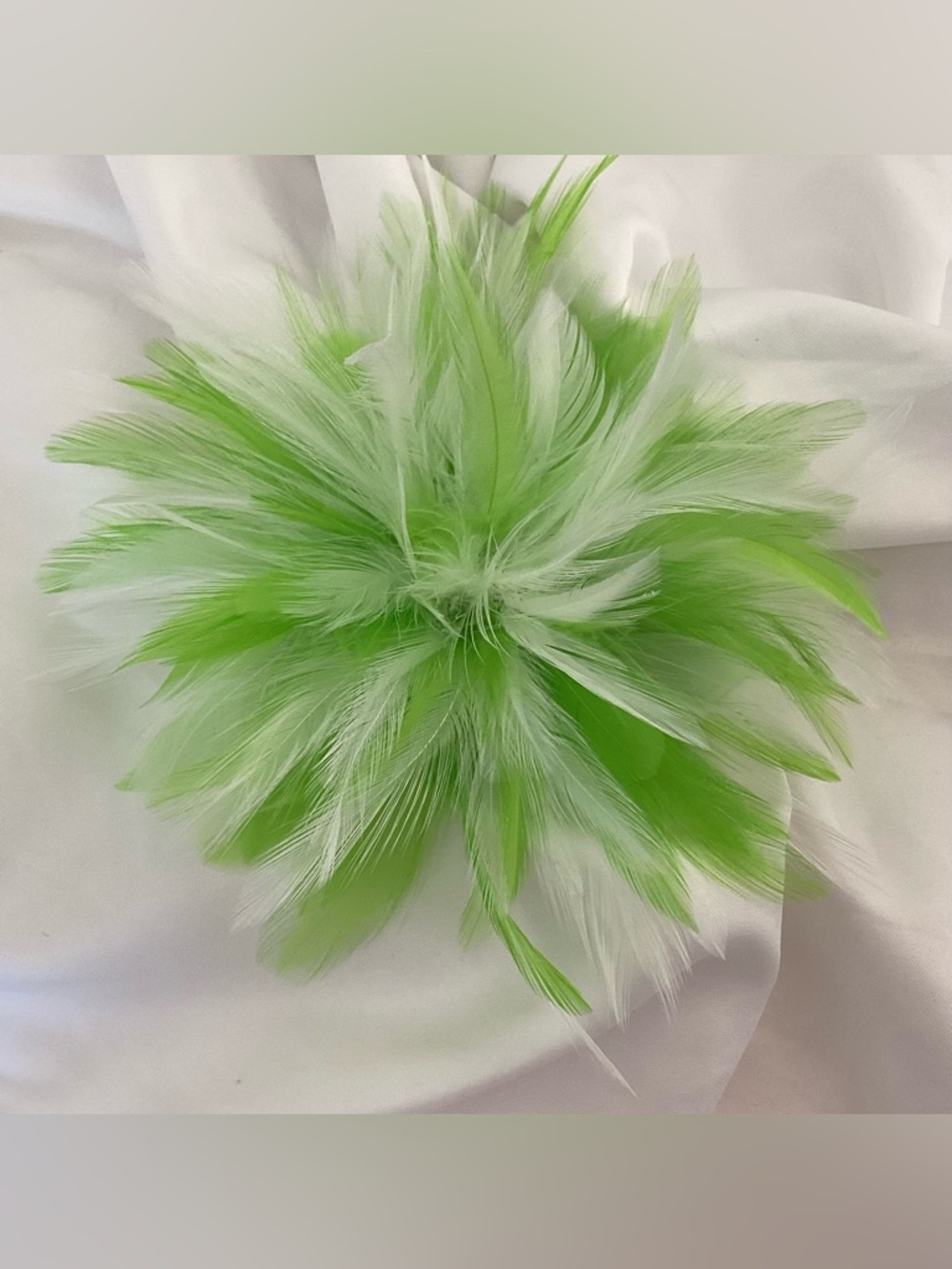Feather fascinator Hair Clip - Lime Green & White. Hat